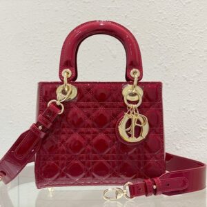 Lady Dior 20cm Cherry Red Patent Leather